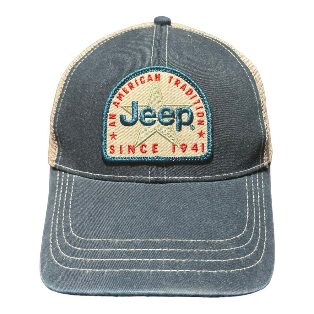 Jedco Jeep Patch Trucker Hat Cap Star Blue Mesh Snapback Mesh American Tradition